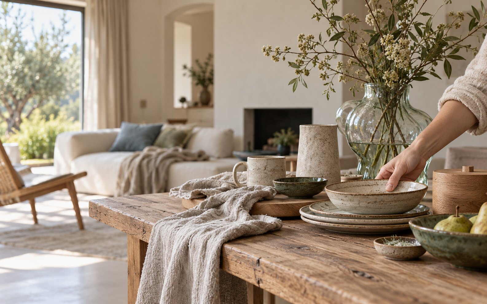 Collection de céramiques et objets artisanaux présentés dans un intérieur lumineux