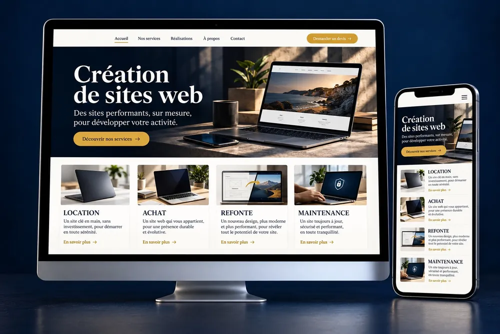 Solutions Web DOMMAT : location, achat, refonte et maintenance de sites sur ordinateur et mobile.